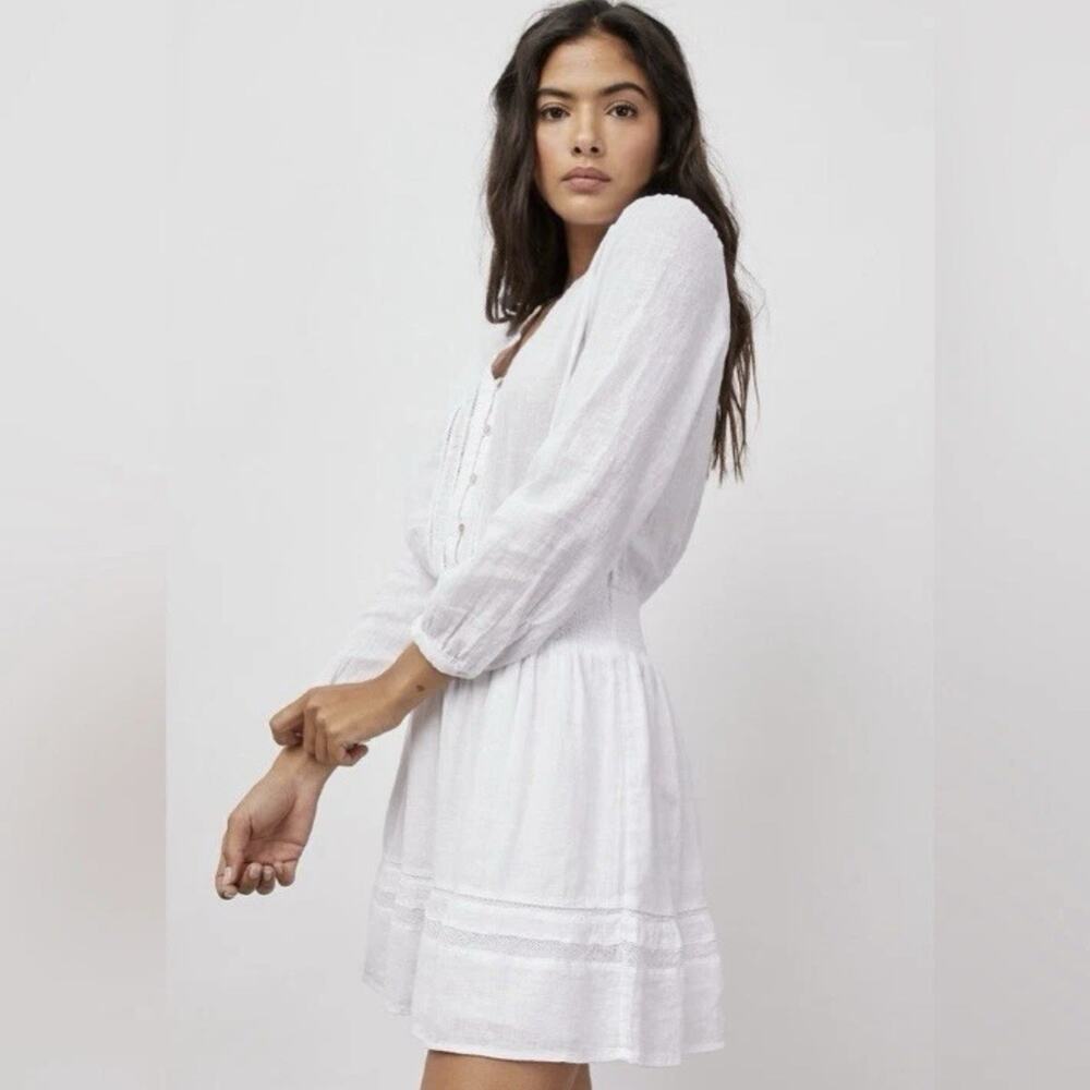 Rails Jasmine White Lace Detail Dress Linen Blend Long Sleeve Womens Size Small - Picture 2 of 14